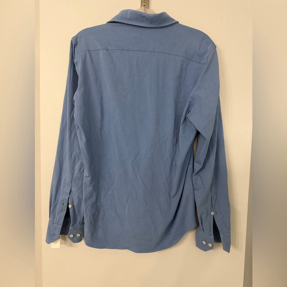 Emanuel Berg Men’s Medium 15 3/4 Light Blue Cotton Blend Stretch Button Up Shirt - Picture 4 of 7